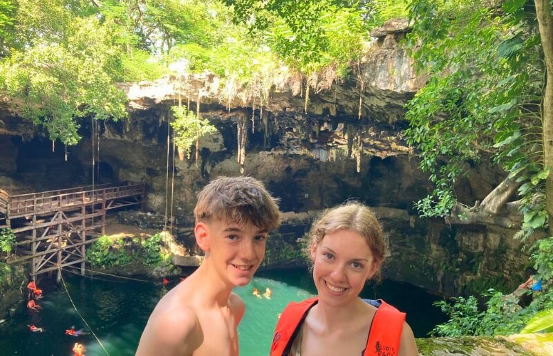 Teens at the Cenote Atik pool in Mexico - Easter holiday destination