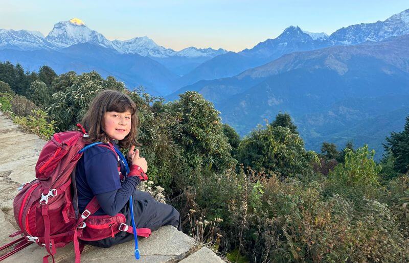 Family hiking in Nepal at Easter