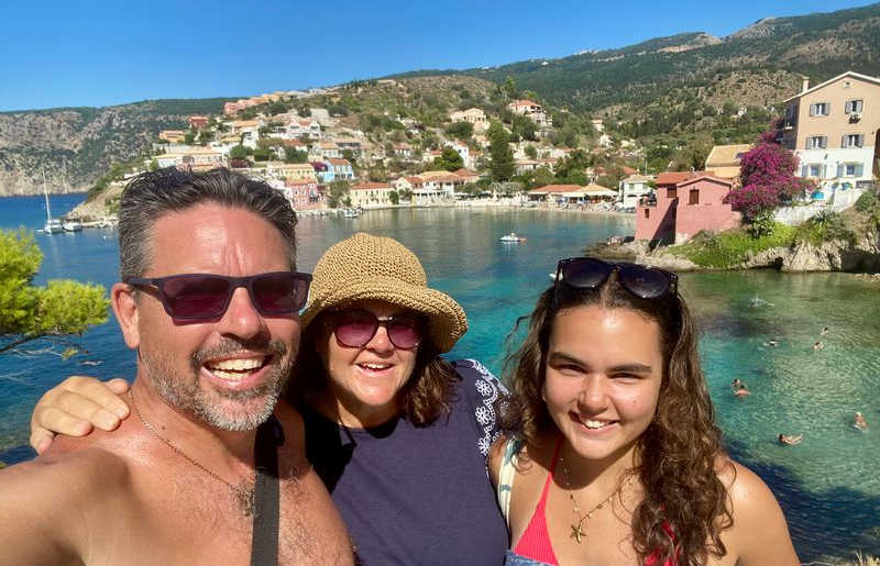 Family posing together on Greek island, staff pick for 2026