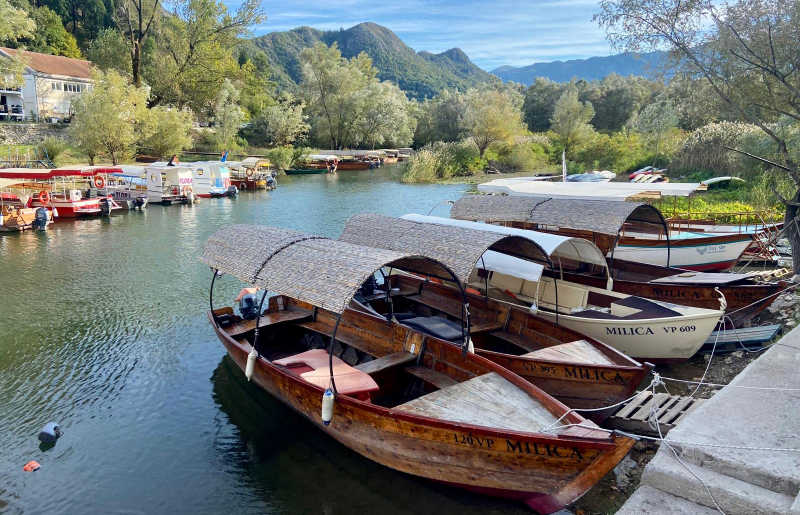 Montenegro, moored boats for trip on Lake Skadar