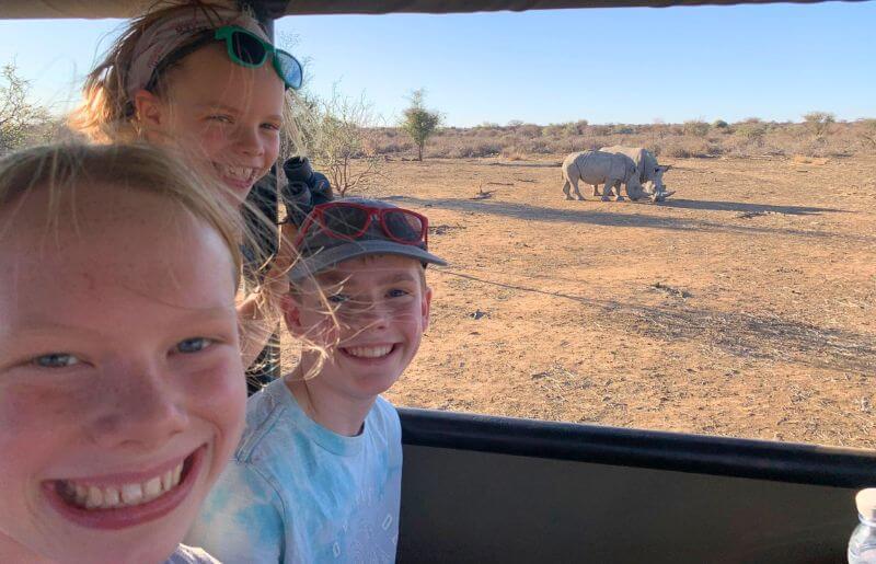 Family rhino spotting in Namibia