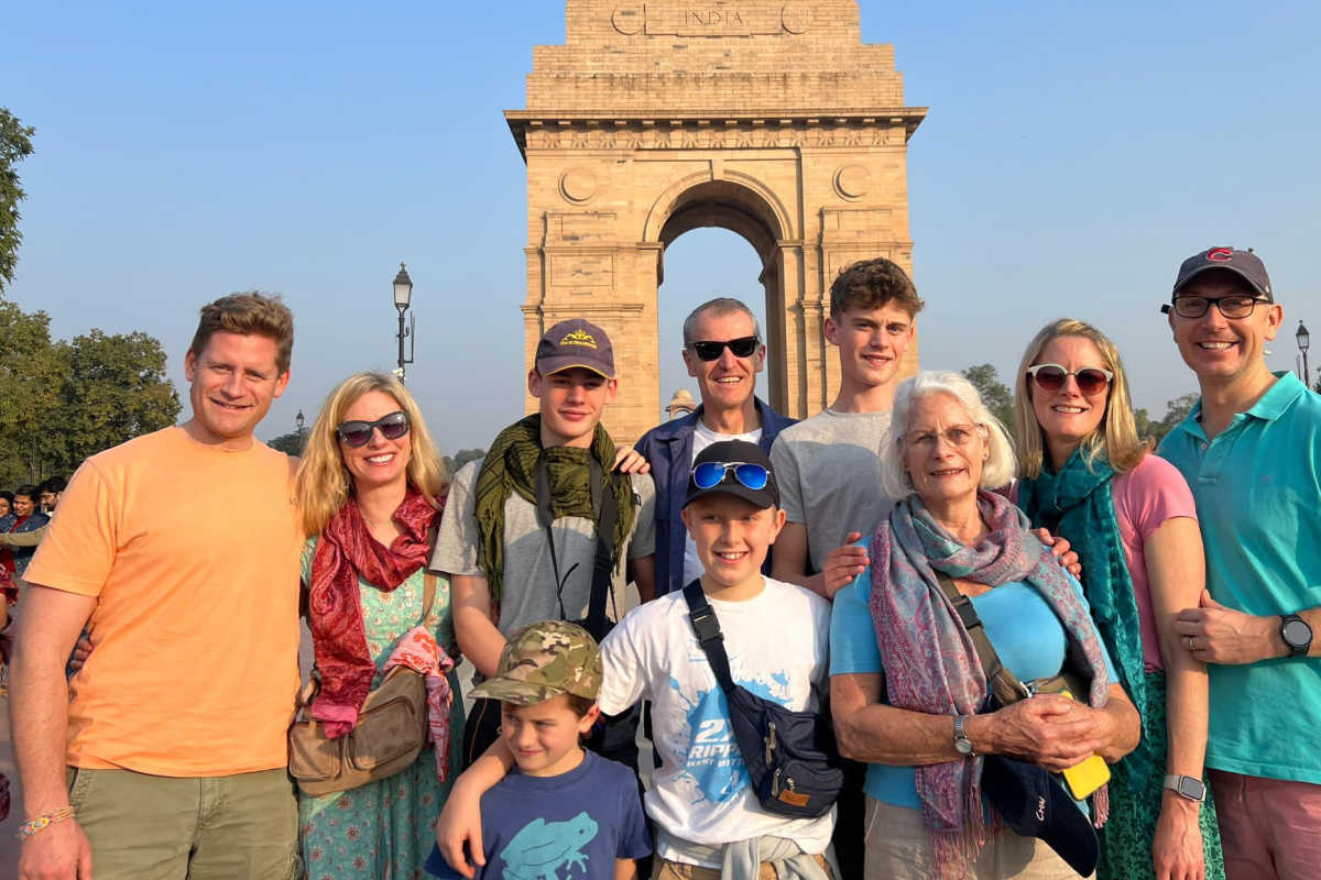 Multi-generational family group with grandparents on holiday together in India