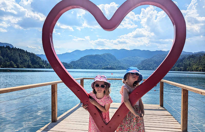 Family photo on lake in Slovenia, Europe family pic