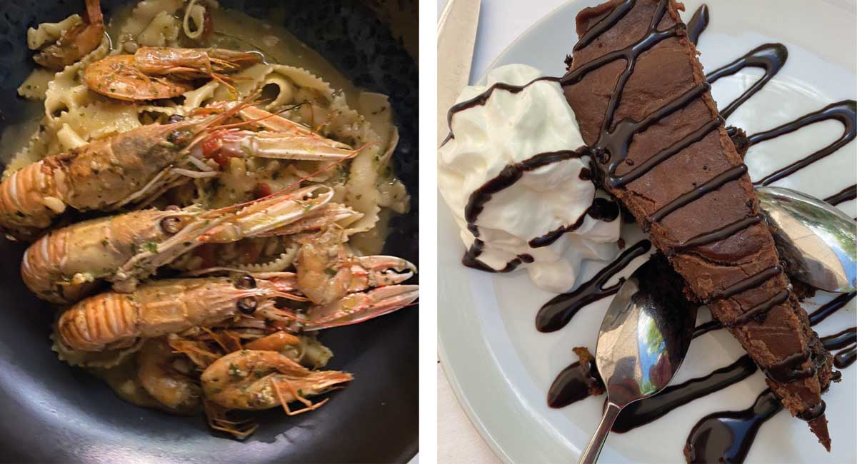 East delicious food on a Croatia family trip, customer photo of langoustines followed by chocolate ganache