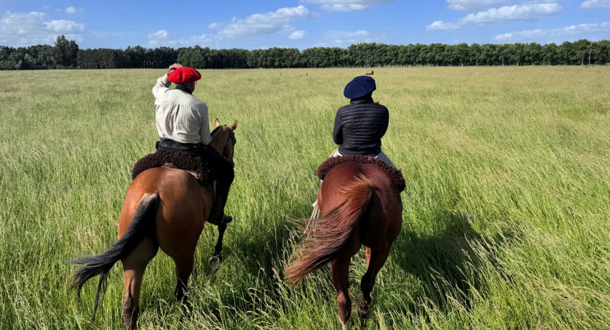 Gauchos riding across the Pampas grasslands, Argentina, family-focused holiday