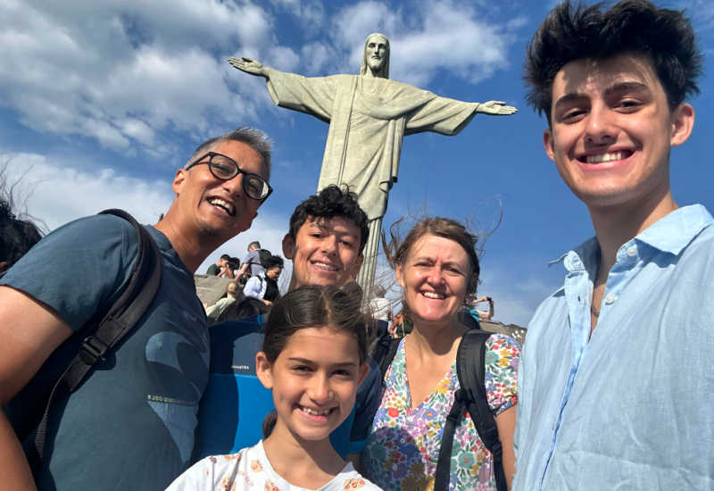 Family beneath Christ the Redeemer - Brazil family holidays