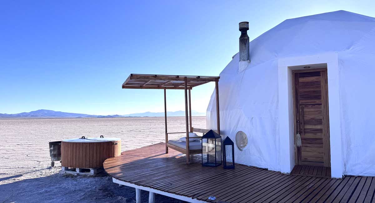 Salinas Grandes salt flats luxury bubble tent experience, family-friendly place to stay, fun for the kids