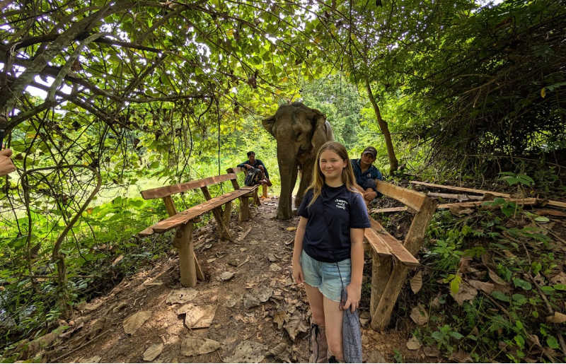 Daughter of a Stubborn Mule Travel Consultant, visiting an elephant sanctuary, with her mum, as part of the travel company's user testing on younger family members!