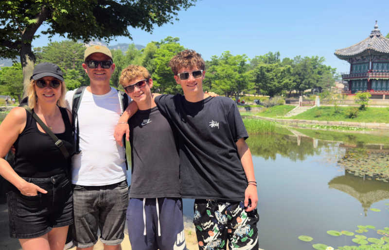 Family on holiday in South Korea, in Seoul with two teenagers, exploring the capital's temples and green spaces