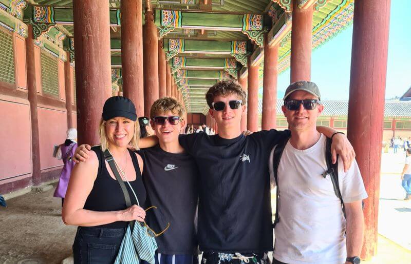 Family with teens visiting the temples in South Korea - family-friendly holidays