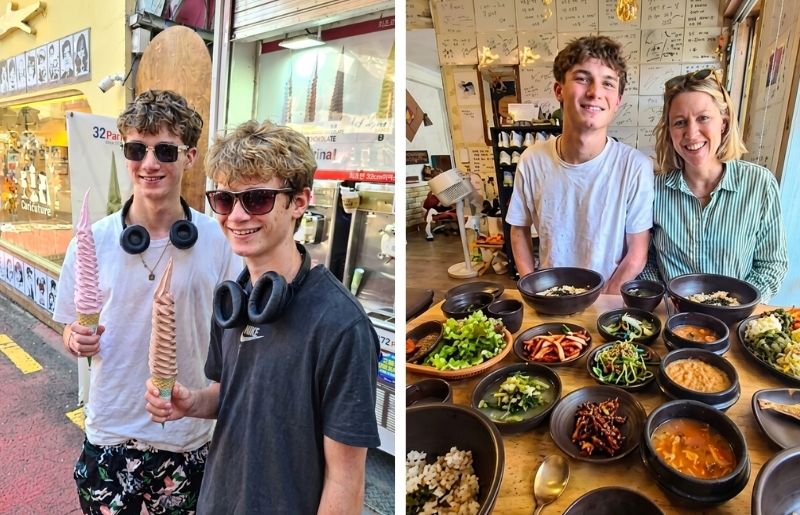 Families enjoying South Korean food, especially giant ice creams - family-friendly holidays to South Korea