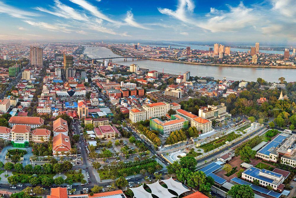 Overlooking the riverside city of Phnom Penh in Cambodia