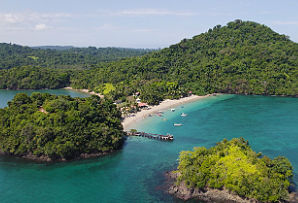 Panama Highlights itinerary, Coiba Island aerial view of beach and rainforest