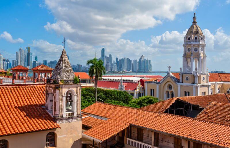 View over Panama's old town to the modern city