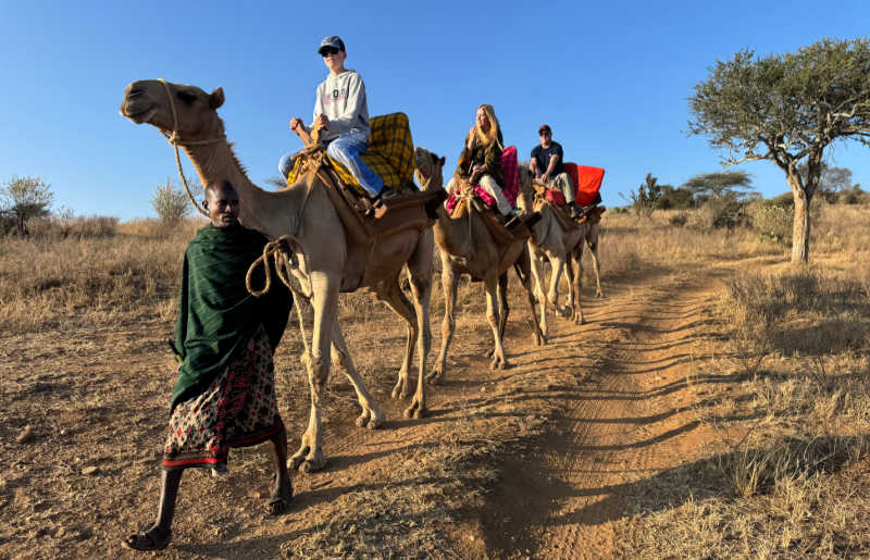 Family safari in Kenya, with kids camel trekking in the Laikipia region