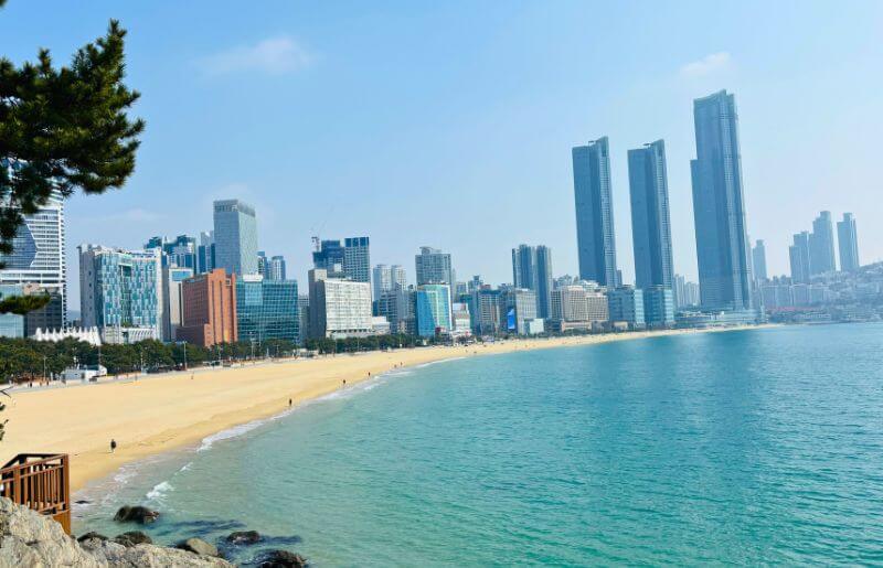 Skyscrapers in the background of Haeundae beach in Busan - places to visit in South Korea