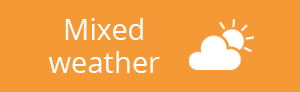 Graphic to show that the weather is mixed in specific school holidays