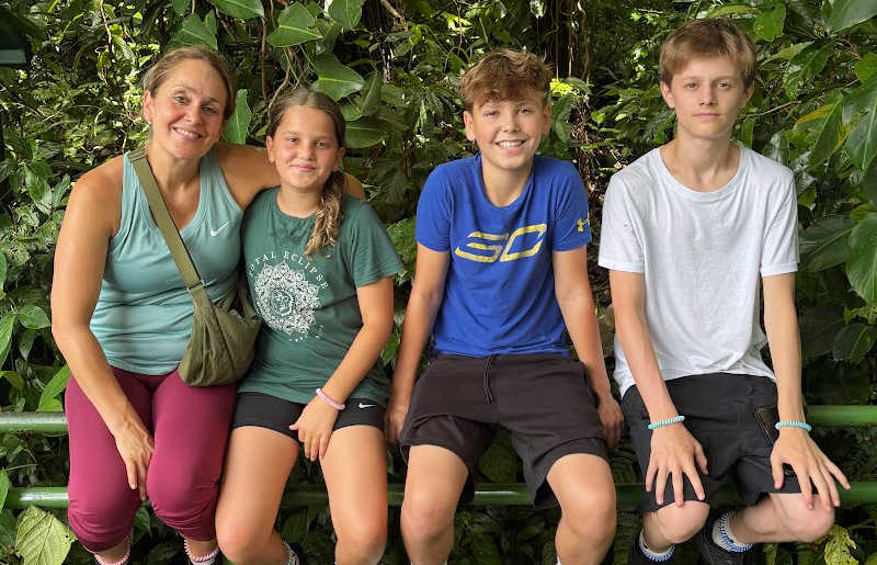 Family with three kids, pre teens and teenagers on an activity holiday in Latin America