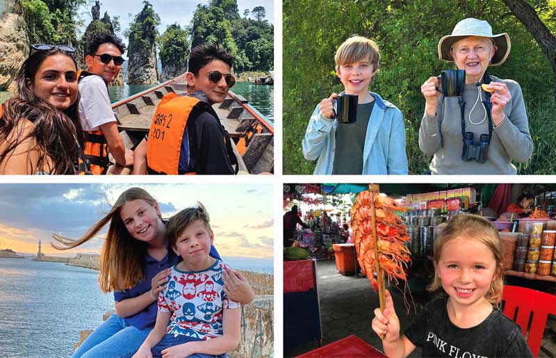 Four photos joined together to show families with all ages of children from young ones to teenagers, and grandparents too