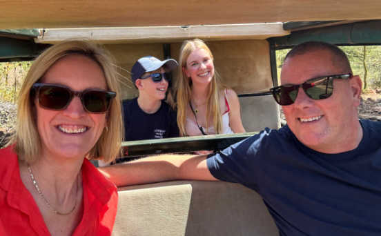 Liddy Pleasants with family on a Kenya safari - biography image